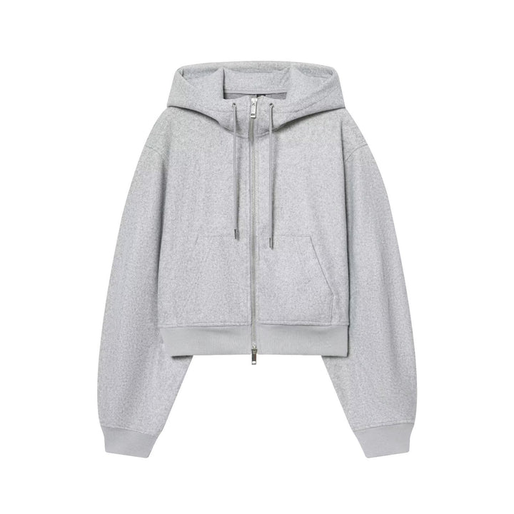 Damen Kurze Boxy-Kapuzenjacke aus Wollfleece mit Reißverschluss Drune