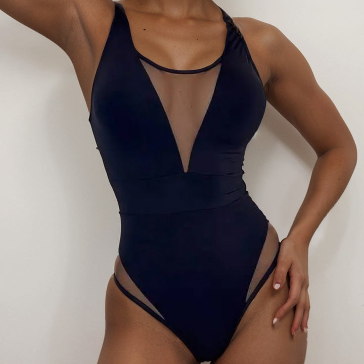 Damen Hochgeschlossener Monokini mit transparenten Mesh-Details Drune
