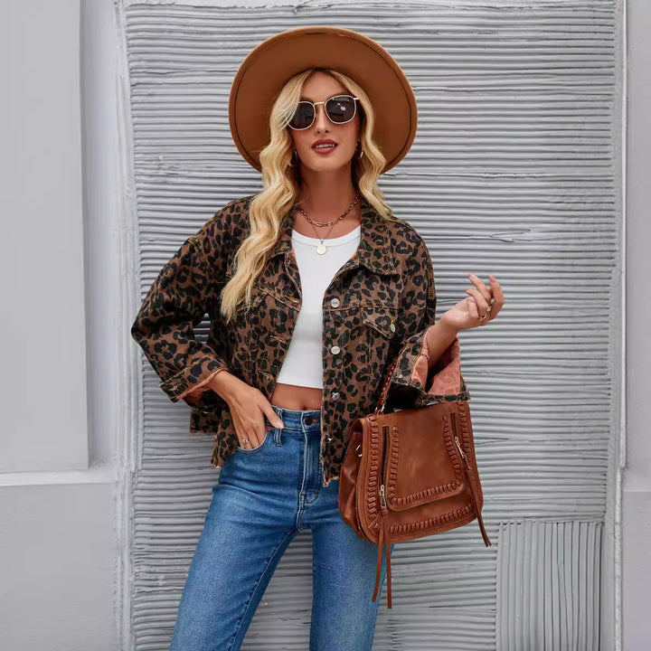 Damen Karierte Denimjacke im angesagten Leopardenmuster mit modernem Schnitt Drune