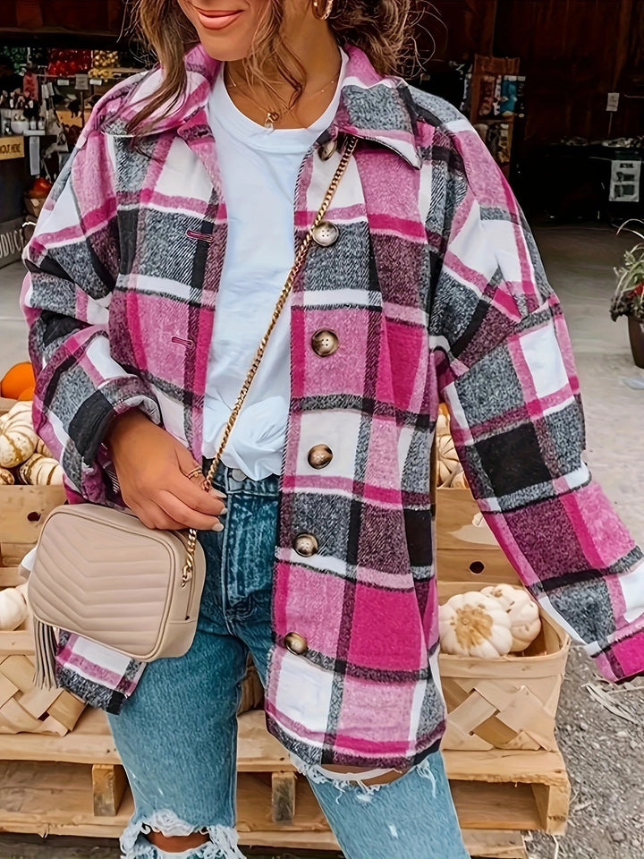 Damen Karojacke mit Knöpfen und modischem Schnitt Drune
