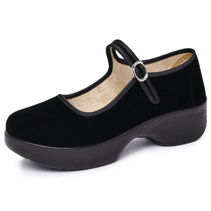 Damen nan Mary-Jane Komfortslipper mit verstellbarem Riemen, orthopädisch inspiriertem Keilfußbett und griffiger Leichtprofilsohle Drune
