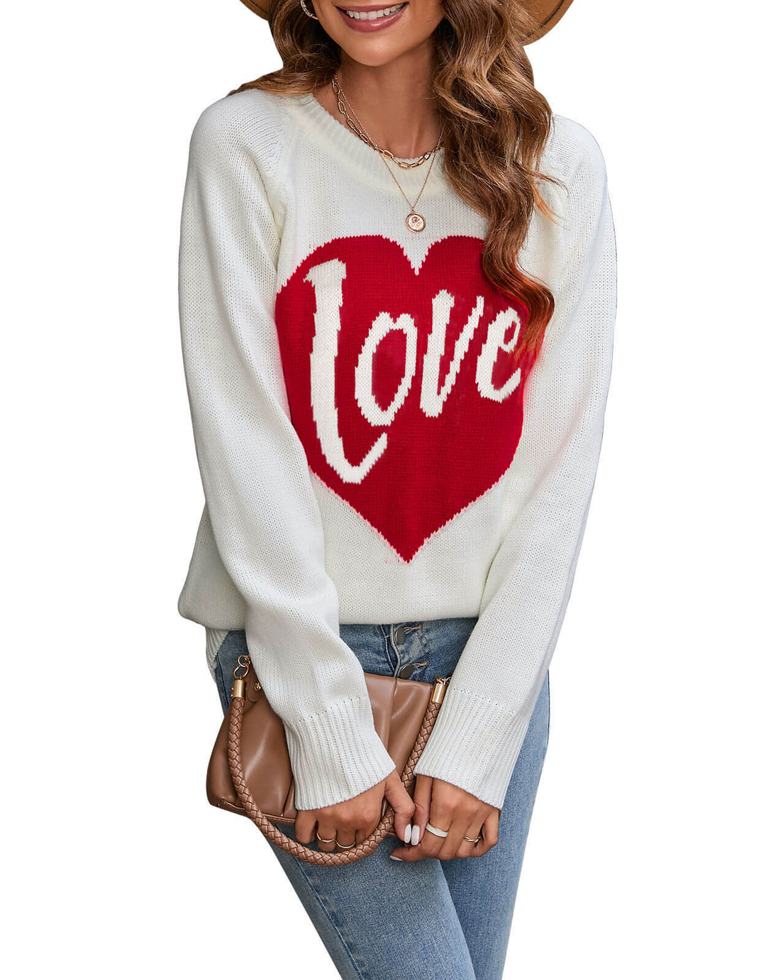 Damen Strickpullover mit Herz-Design Drune