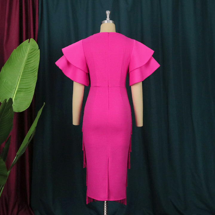 Damen Fransen Maxikleid mit voluminösen Rüschensäumen Drune