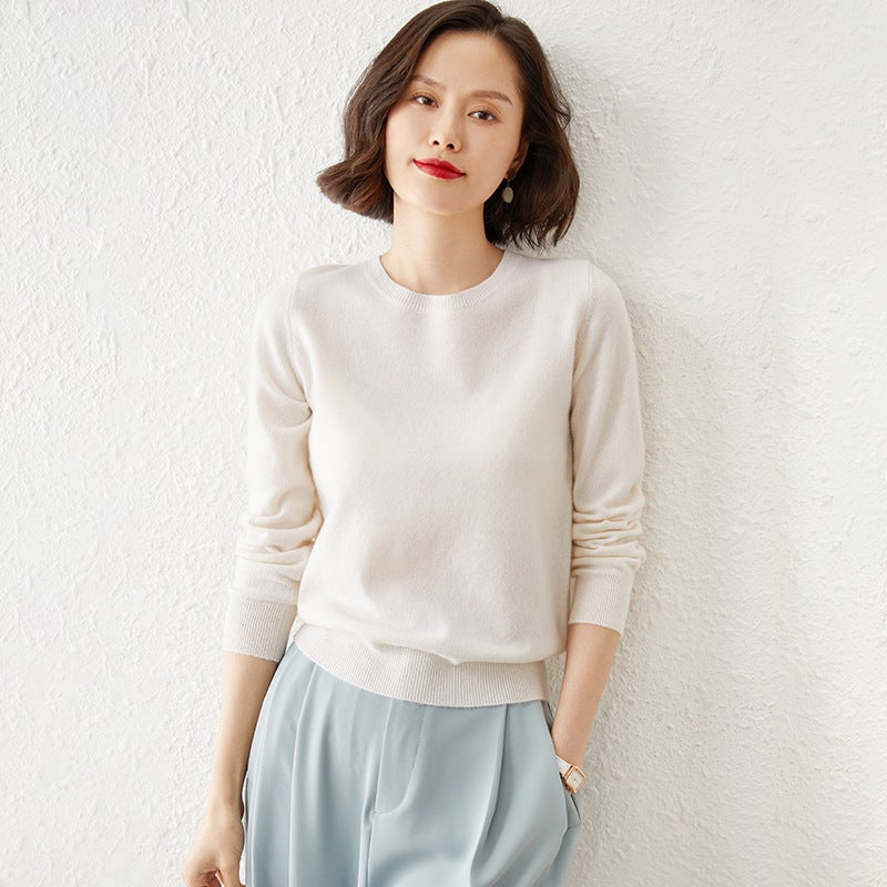 Damen Kurzgeschnittener Feinstrickpullover mit Rundhalsausschnitt und geripptem Bund Drune