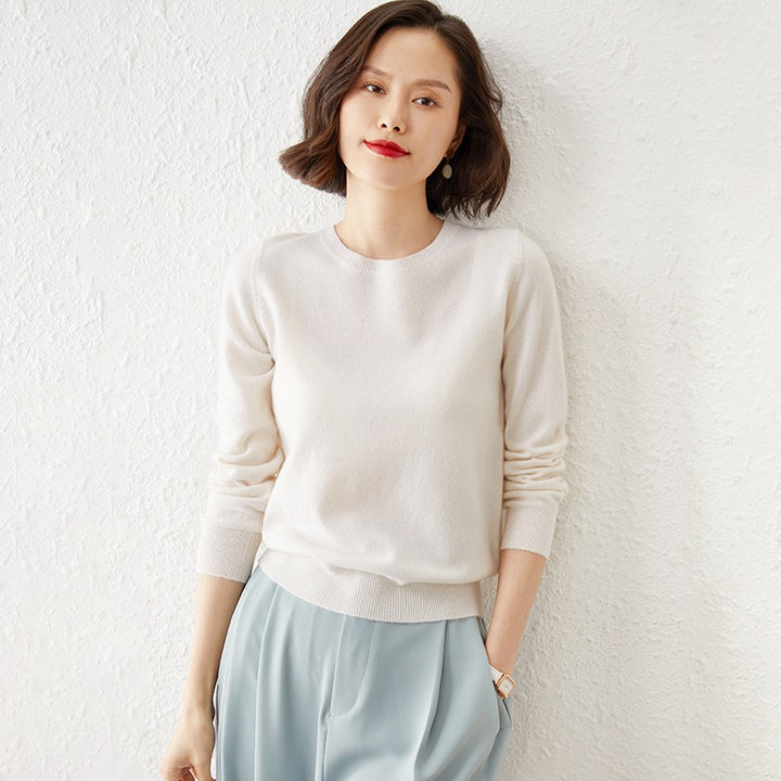 Damen Kurzgeschnittener Feinstrickpullover mit Rundhalsausschnitt und geripptem Bund Drune