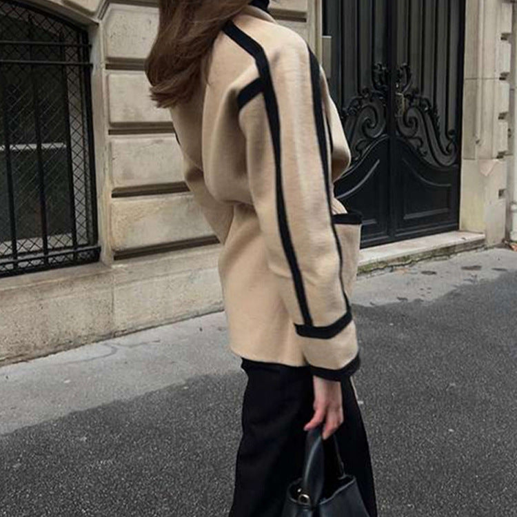Damen Modische Oversized-Jacke mit strukturierten Details und Kontrastnähten Drune