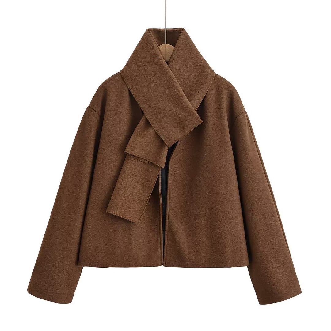 Damen elegante kurz geschnittene Jacke mit großem Kragen Drune