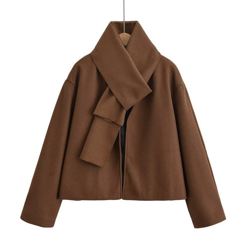 Damen elegante kurz geschnittene Jacke mit großem Kragen Drune