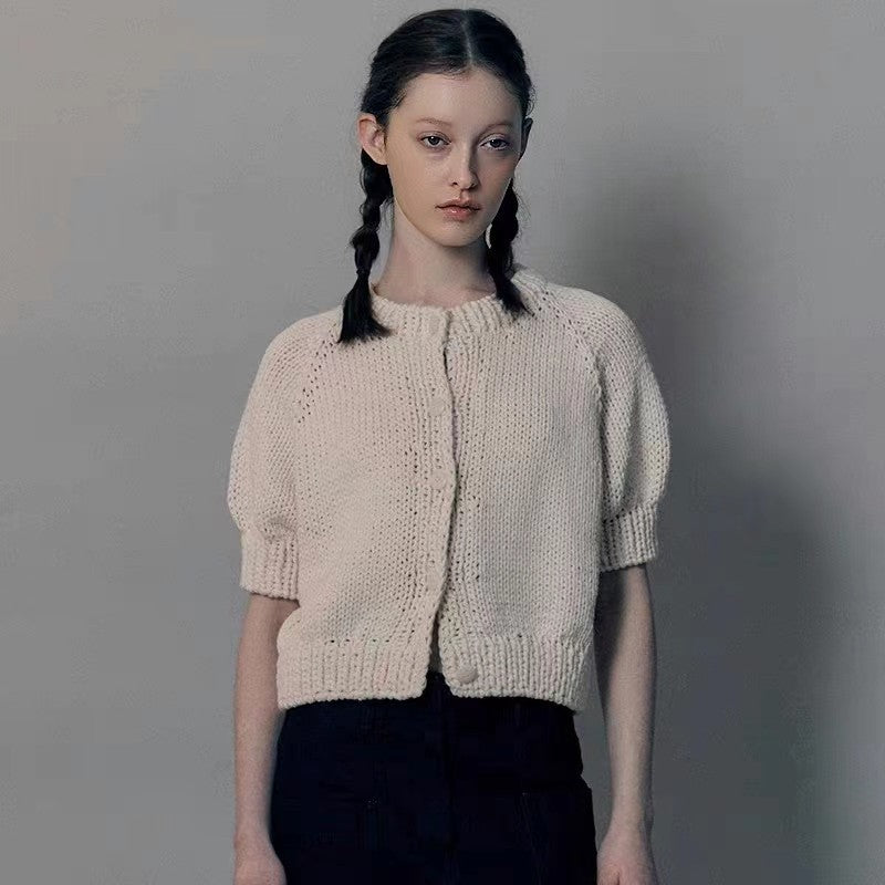 Damen Modischer Strickpullover mit Puffärmeln Drune