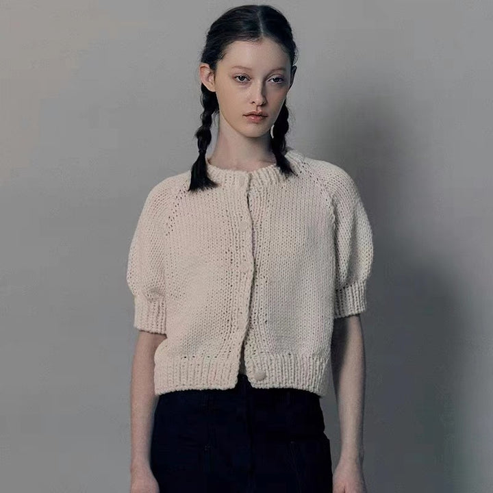 Damen Modischer Strickpullover mit Puffärmeln Drune