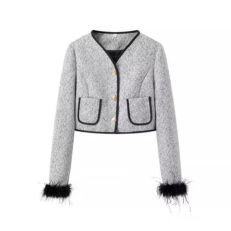 Damen Zweiteiliges Bouclé‑Tweed‑Set mit kurzem Blazer, Zierknöpfen und Minirock Drune