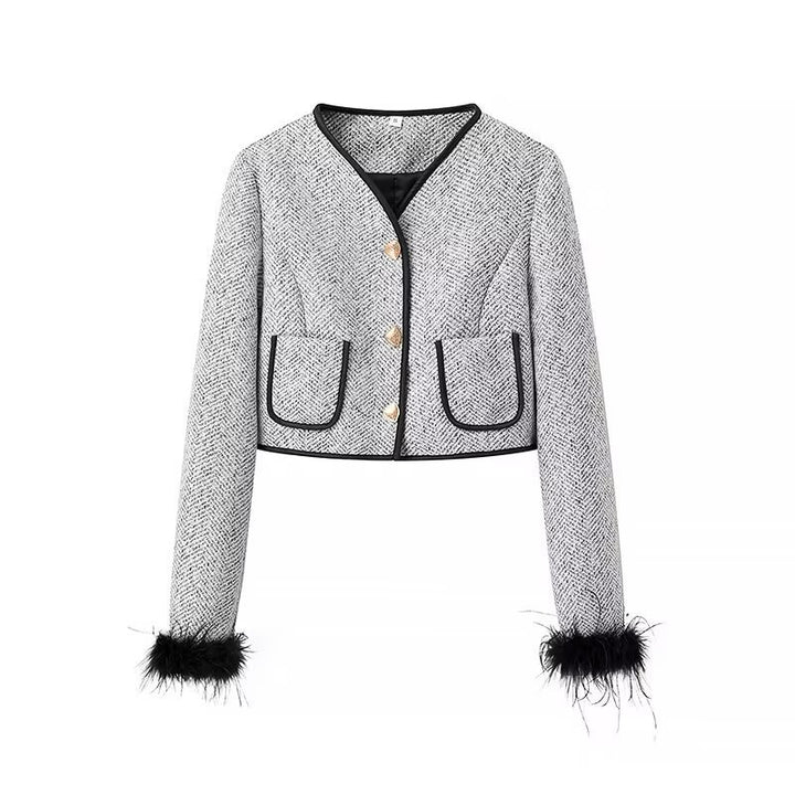 Damen Zweiteiliges Bouclé‑Tweed‑Set mit kurzem Blazer, Zierknöpfen und Minirock Drune