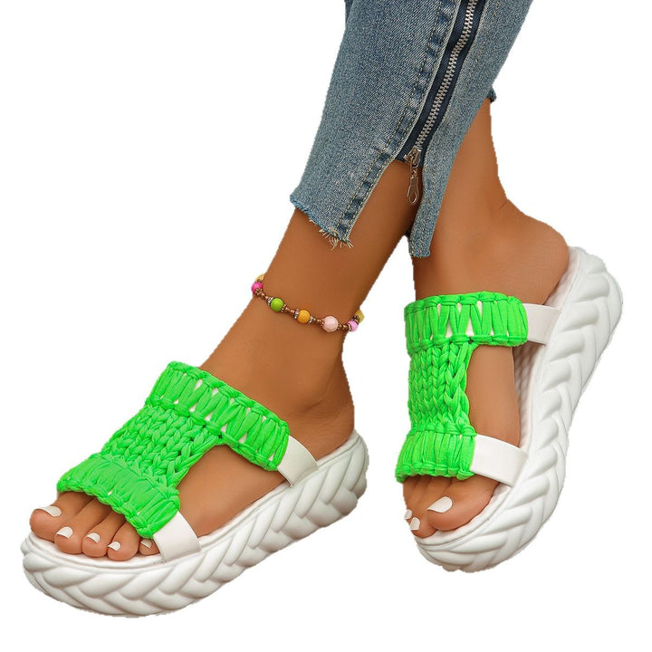 Damen nan handgewebte geflochtene Plateau-Sandalen mit ergonomischer Polstersohle Drune