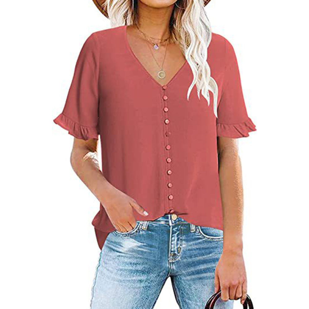 Damen Bluse mit Rüschendetails und Knopfleiste Drune