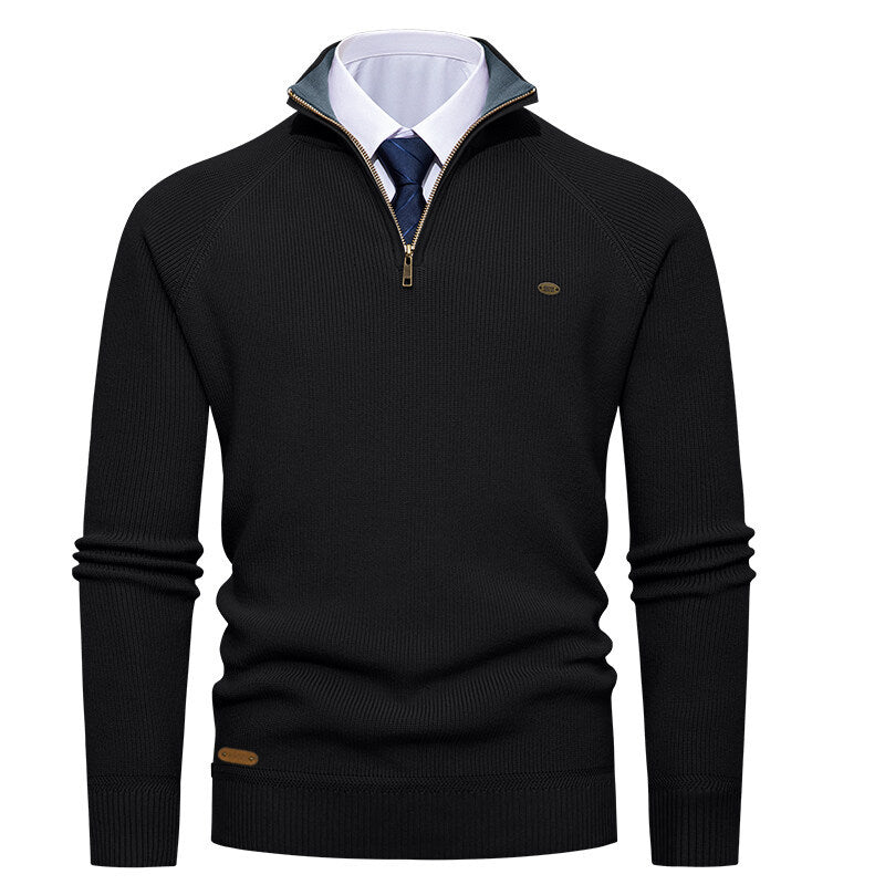 Herren eleganter Strickpullover mit Stehkragen und Reißverschluss Drune