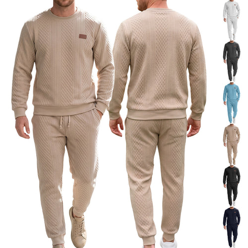 Herren Strukturierter Strick-Jogginganzug mit Rundhalsausschnitt und Kordelbund Drune