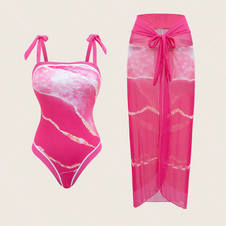 Damen Badeanzug Set mit transparentem Wickelrock Drune