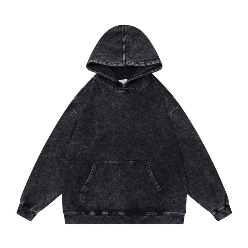 Unisex Oversize-Kapuzenpullover im Acid-Wash mit Kängurutasche und Raglanärmeln Drune