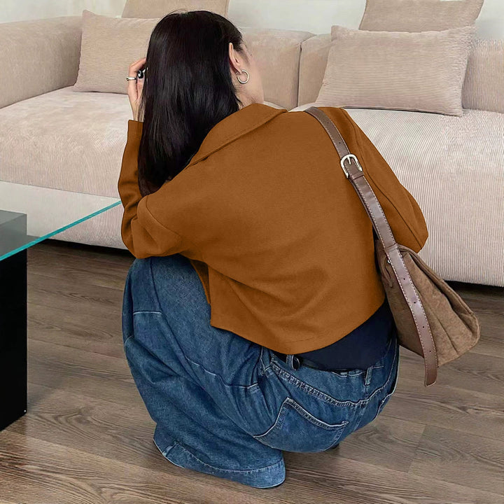 Damen Kurzjacke aus Wildlederimitat mit Reißverschluss und Hemdkragen Drune