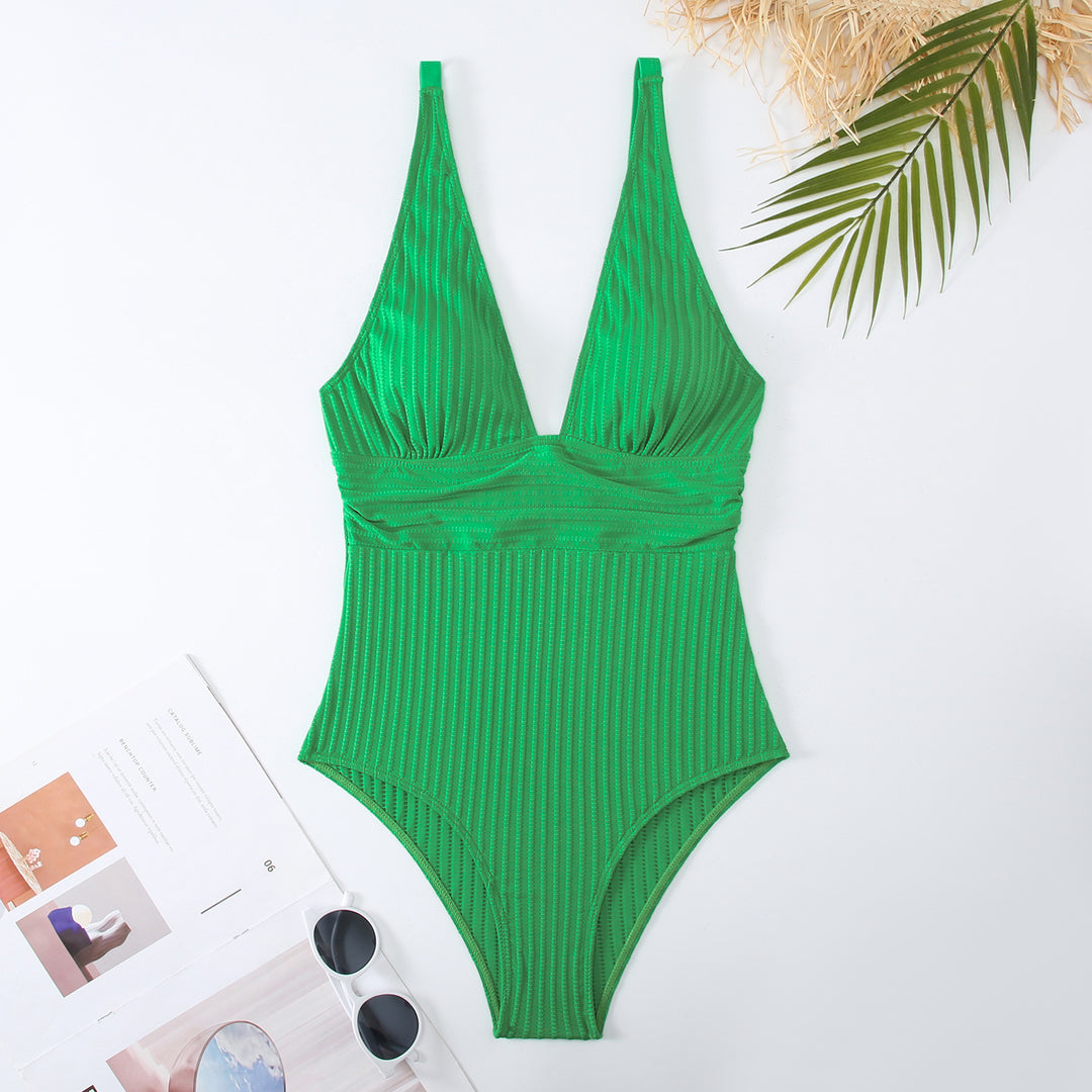 Damen Einteiliger Badeanzug mit figurbetontem Design und tiefem V-Ausschnitt Drune