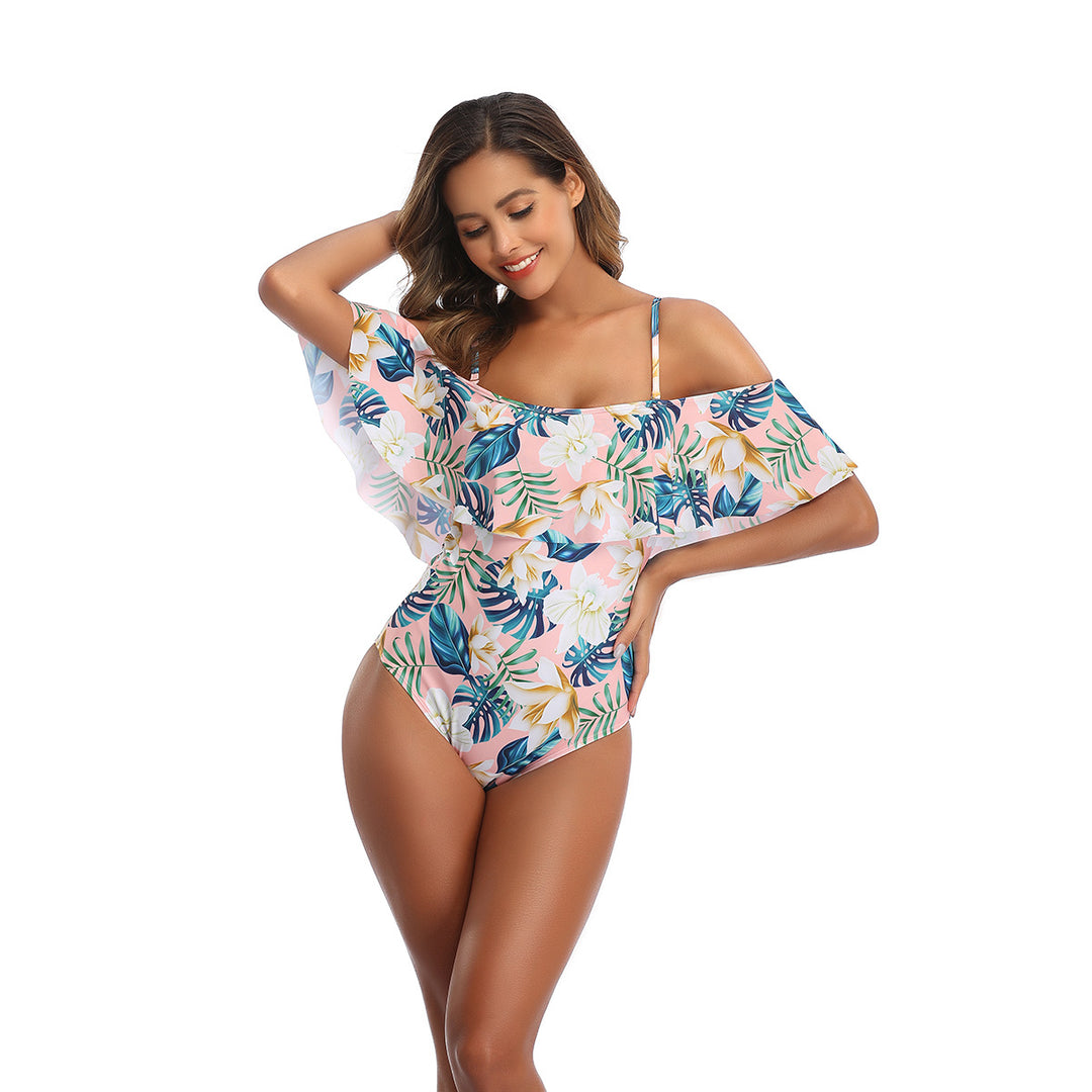 Damen Einteiliger Badeanzug mit Rüschendetails und floralem Muster Drune