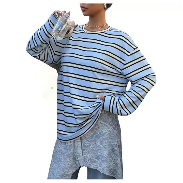 Damen gestreiftes Langarmshirt mit lässigem Schnitt und rundem Halsausschnitt