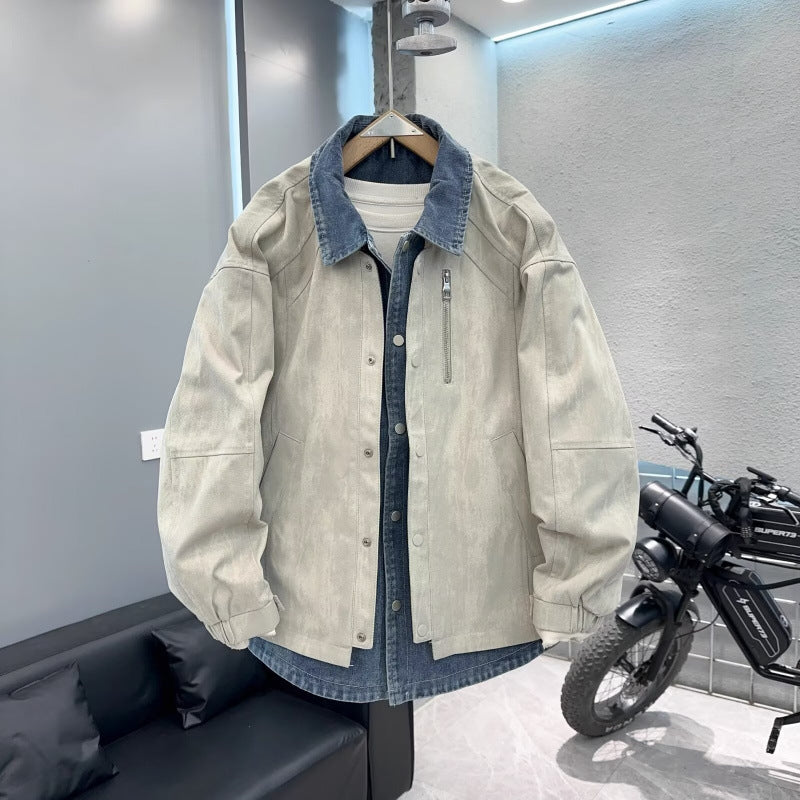Herren Overshirt-Jacke mit Jeans-Innenblende und Reißverschluss-Brusttasche Drune