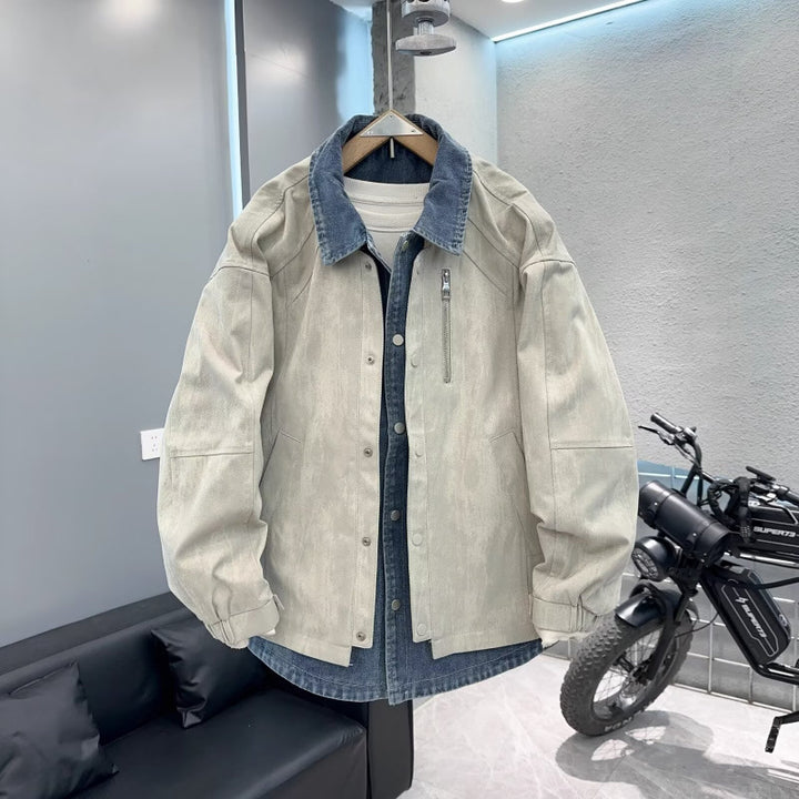 Herren Overshirt-Jacke mit Jeans-Innenblende und Reißverschluss-Brusttasche Drune