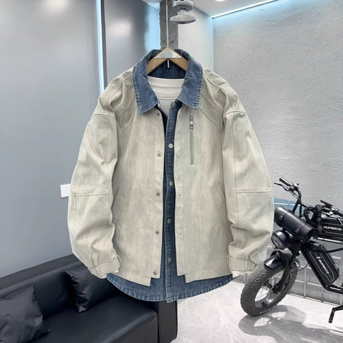 Herren Overshirt-Jacke mit Jeans-Innenblende und Reißverschluss-Brusttasche Drune