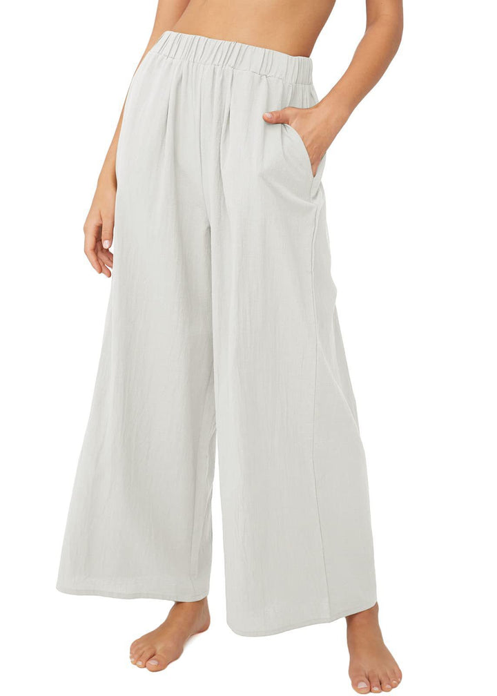 Damen Leichte Palazzo-Hose mit weitem Bein, elastischem Bund und Eingrifftaschen Drune