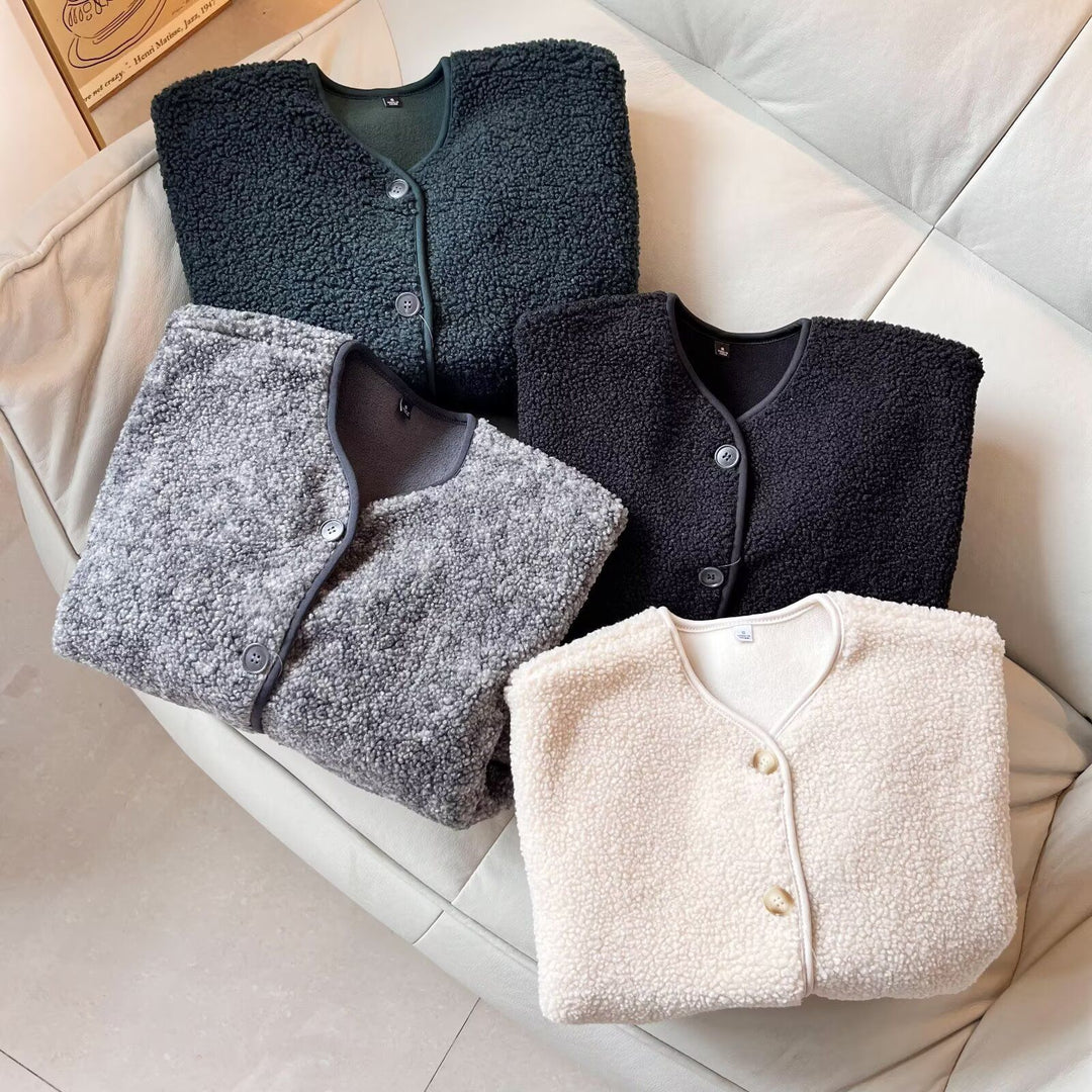 Damen weiche und gemütliche Kuscheljacke mit Knopfleiste Drune