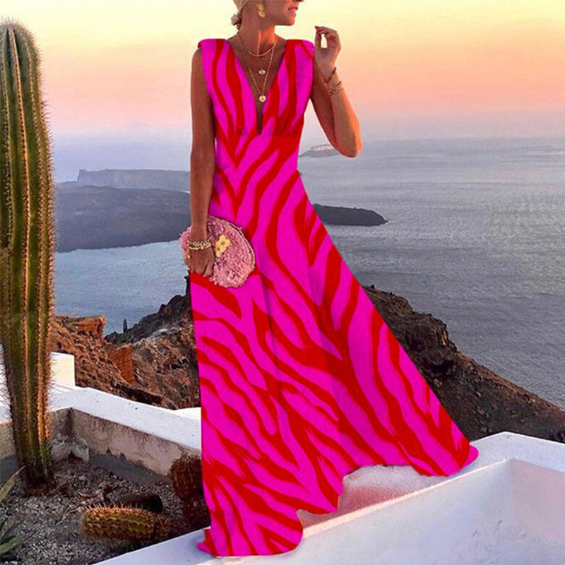 Damen Maxikleid mit elegantem floralem Muster und V-Ausschnitt Drune