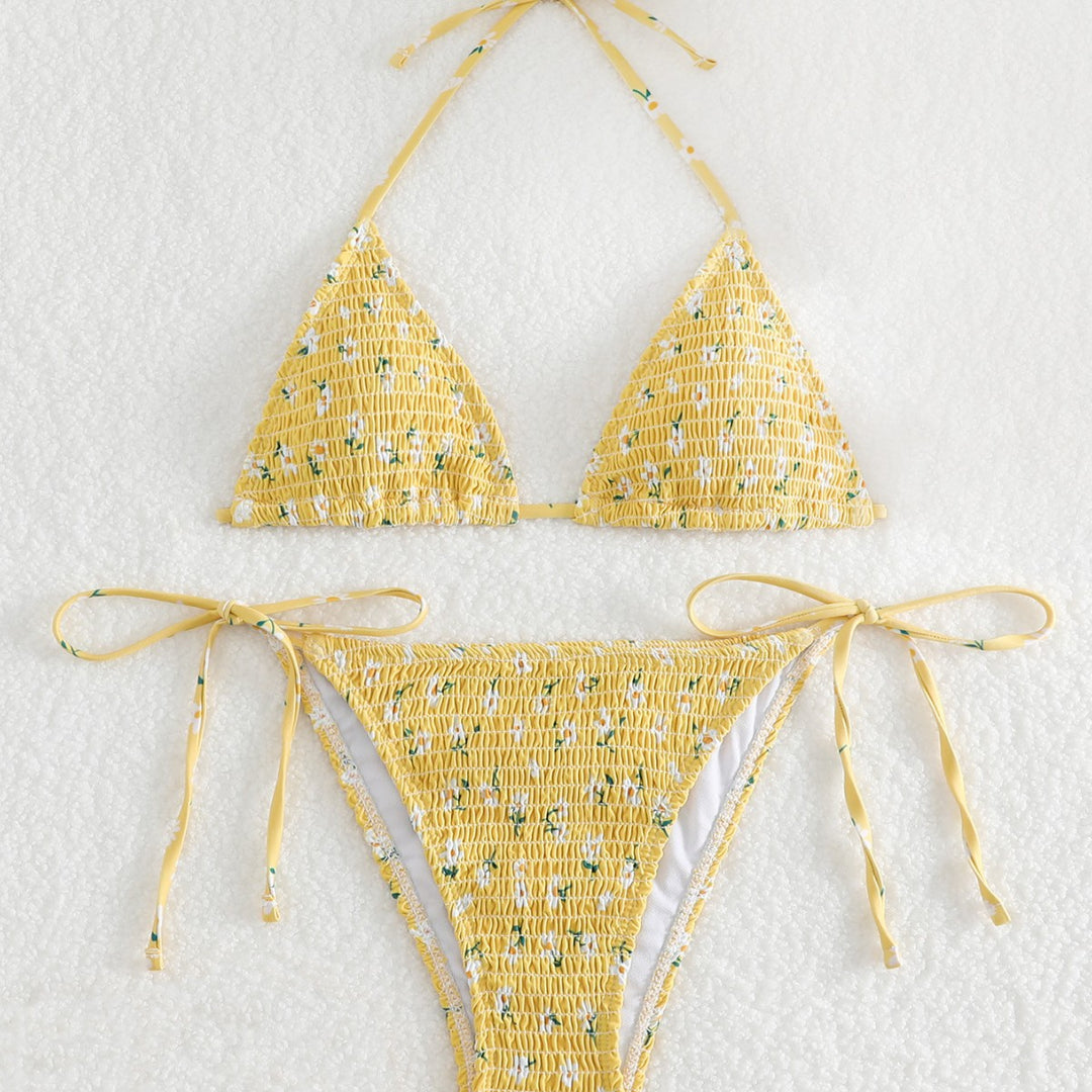 Damen Triangel-Bikini-Set mit floralem Muster und hochwertigen Bindebändern Drune