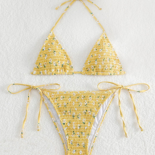 Damen Triangel-Bikini-Set mit floralem Muster und hochwertigen Bindebändern Drune