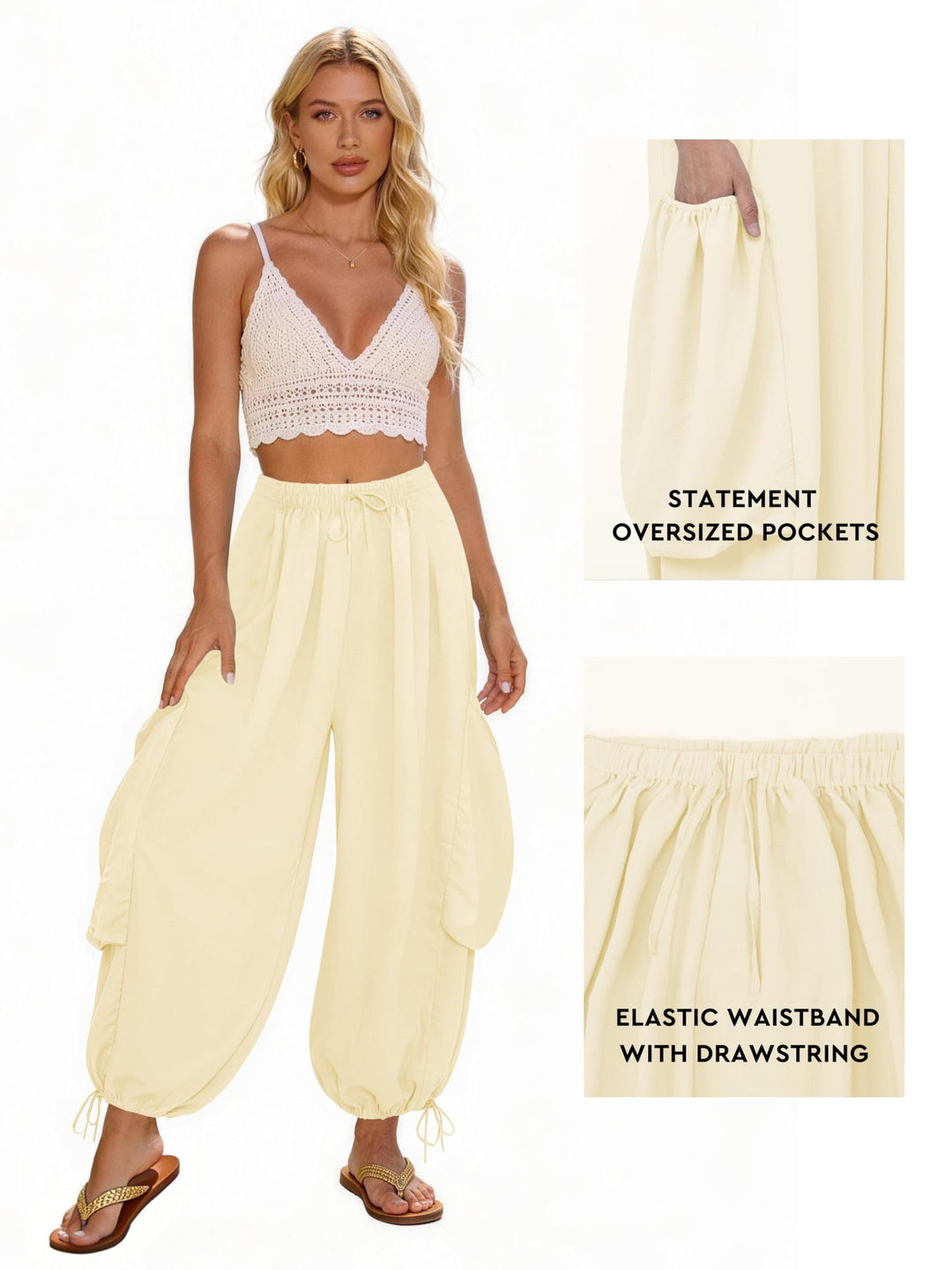 Damen Bequeme Freizeithose mit übergroßen Taschen und elastischem Bund Drune