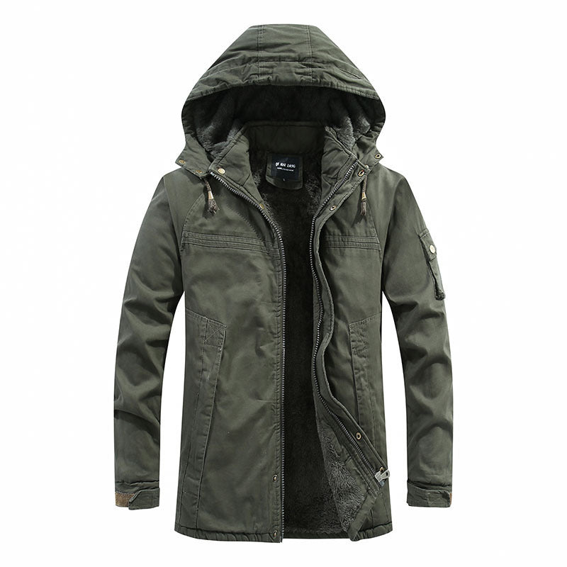 Herren Outdoor-Parka mit durchgehendem Sherpa-Innenfutter, Kapuze und Utility-Ärmeltasche Drune