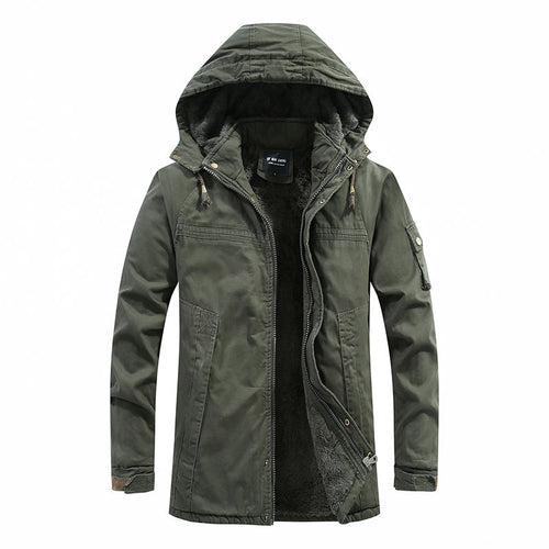 Herren Outdoor-Parka mit durchgehendem Sherpa-Innenfutter, Kapuze und Utility-Ärmeltasche Drune