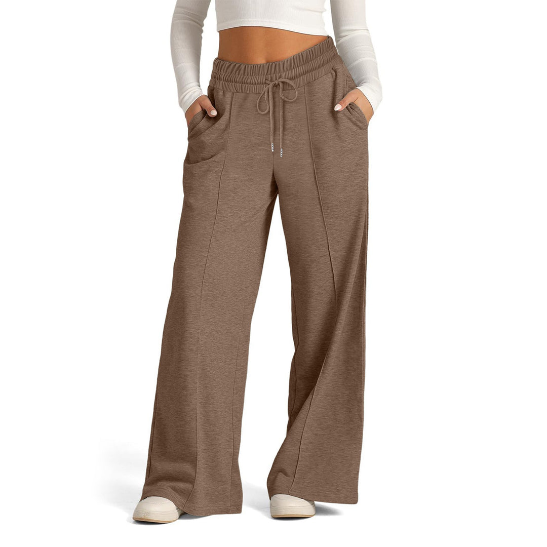 Damen High-Rise Weite Beinhose mit Kordelzug, seitlichen Taschen und vorderer Naht Drune