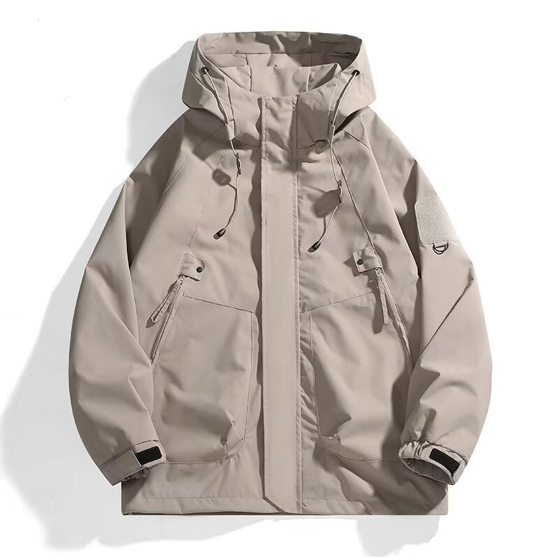 Herren Urbaner Utility-Softshellparka mit Kordelzug, Velcro-Ärmeln und verdeckten Reißverschlüssen Drune