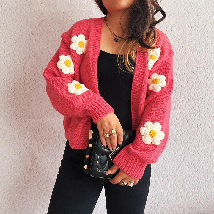 Damen Strickjacke mit floralen Applikationen Drune