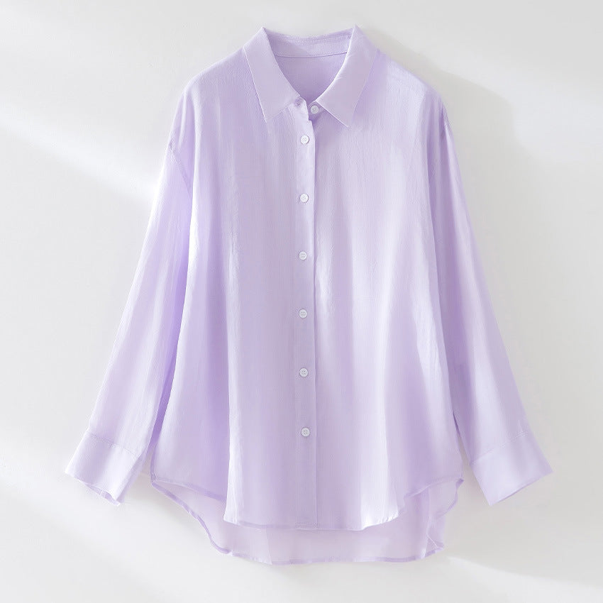 Damen Oversize-Hemdenbluse aus leichter Viskose‑Mischung mit klassischem Kragen Drune