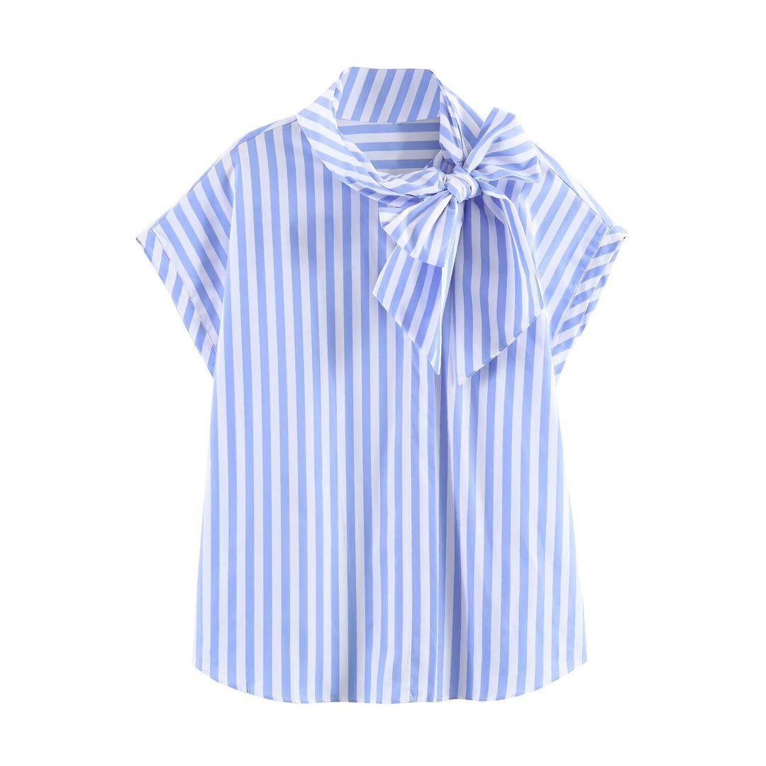 Damen Blusenshirt mit dekorativem Schleifenelement und modischem Streifenmuster Drune
