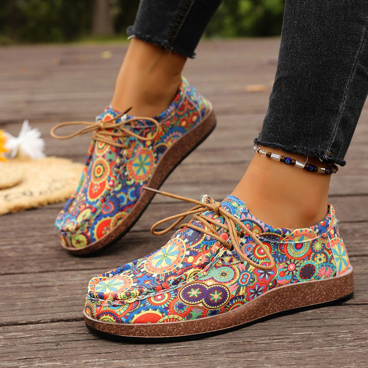 Damen bunte gemusterte Canvas-Schnürschuhe mit leichter Plateau-Sohle Drune