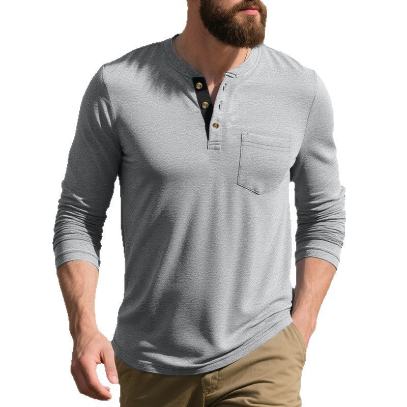 Herren nan schmal geschnittenes Henleyshirt mit Brusttasche und kontrastierender Knopfleiste Drune