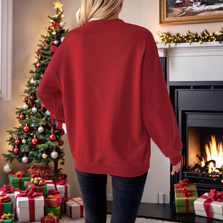 Damen Weihnachtlicher Sweatshirtpullover mit Herzapplikation und Seitenschleifen Drune
