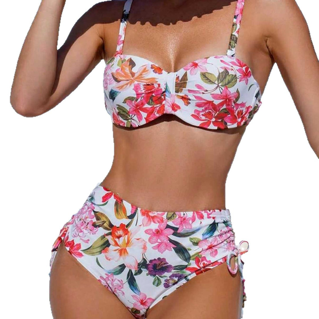 Damen Blumiger Balconette-Bikini mit Hohem Bund Drune