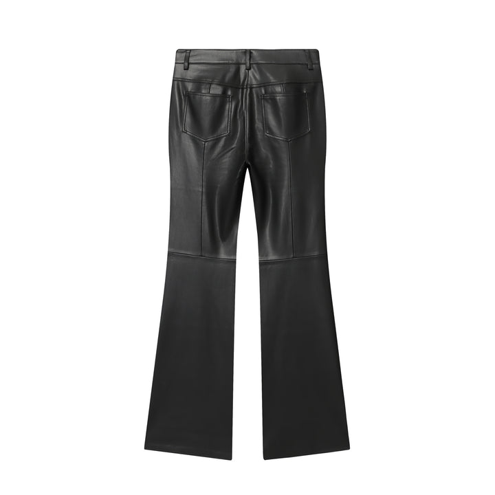 Damen nan weit geschnittene Kunstleder‑Flarehose mit Teilungsnähten und aufgesetzten Gesäßtaschen Drune