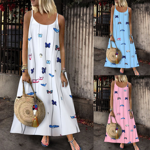 Damen Maxikleid mit kreativem Schmetterlingsmotiv und luftiger Silhouette Drune