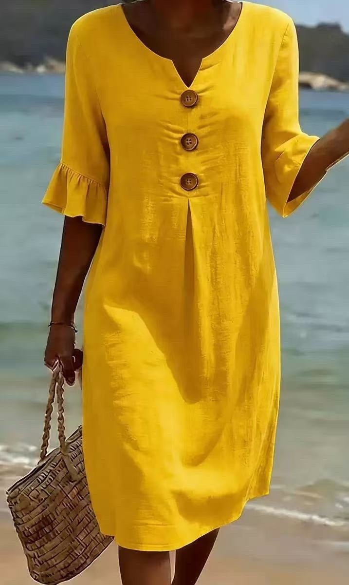 Damen Leichtes Sommerkleid mit Knopfdetails Drune
