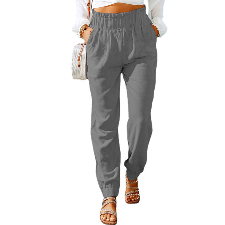 Damen Hochtaillierte Leinenoptik-Joggerhose mit elastischem Rüschbund und Eingrifftaschen Drune